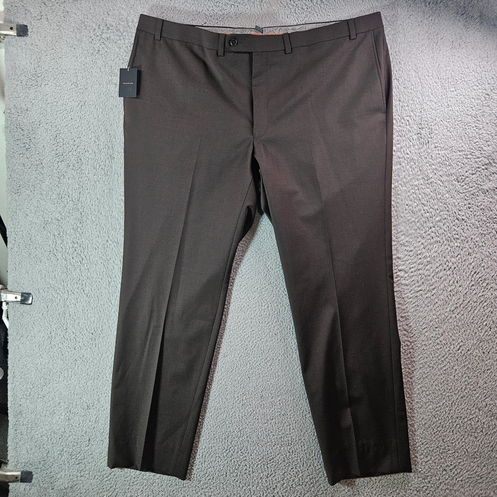 NEW Jack Victor Riviera Wool Blend Traveler Pants Men 46 R Flat Front Brown‎